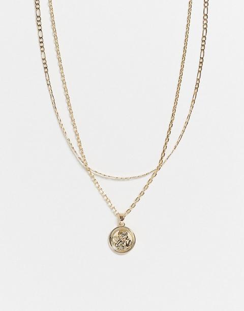 Chained & Able Layered Neckchain In Gold With Cherub Pendant