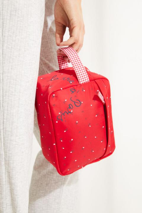 Neceser Mediano Nylon Flores Rojo