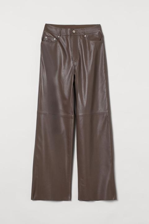 Pantalón De Piel Corte Recto - Beis