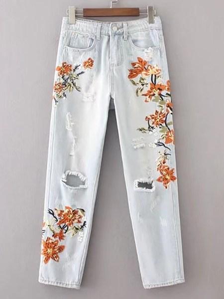 Fiore Ricamo Jeans Strappati Dettaglio