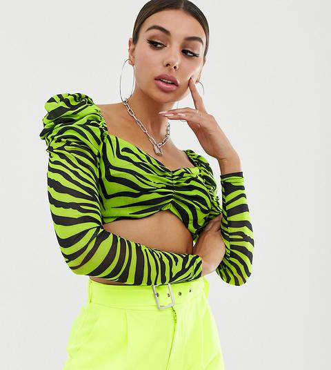 Naanaa Mesh Crop Top In Neon Animal-multi