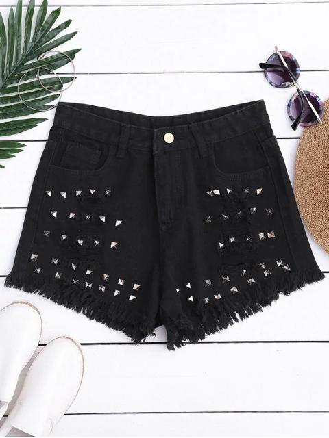 Ripped Cutoffs Rivet Denim Shorts