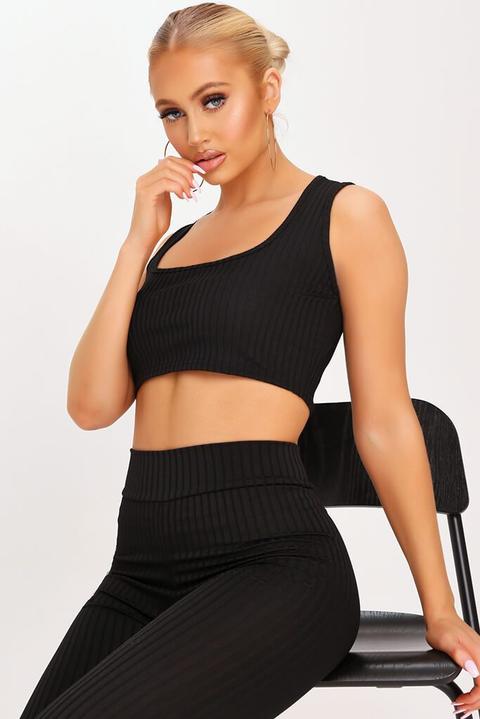 Black Basic Scoop Neck Sleeveless Crop Top , Black