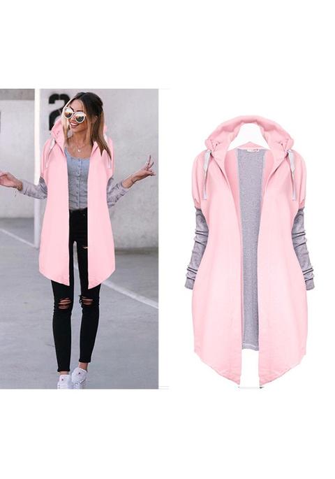 Cappotto Normale Coulisse Manica Lunga Casuale Con Cappuccio Rosa