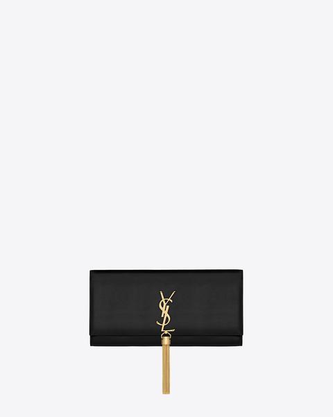 Classic Kate Tassel Clutch In Black Leather