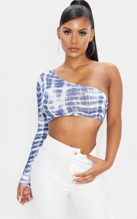 Blue Tie Dye Jersey One Shoulder Crop Top