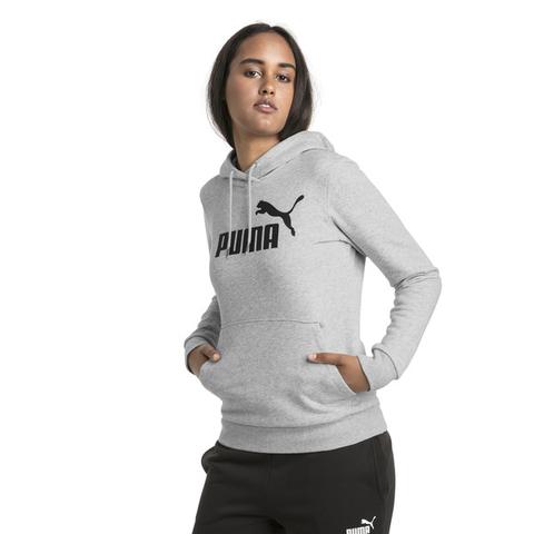 Puma Essentials Fleece Women's Hoodie In Light Grey Heather Size Small