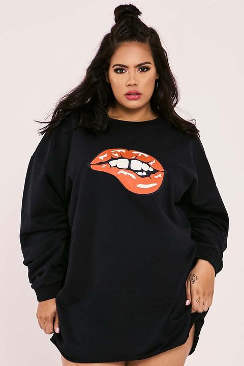 Black Dresses - Curve Charlotte Crosby Lips Black Oversized Jumper Dress