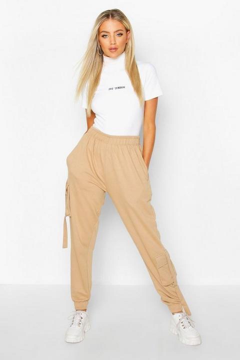 Womens Cargo Loopback Joggers - Beige - 14, Beige