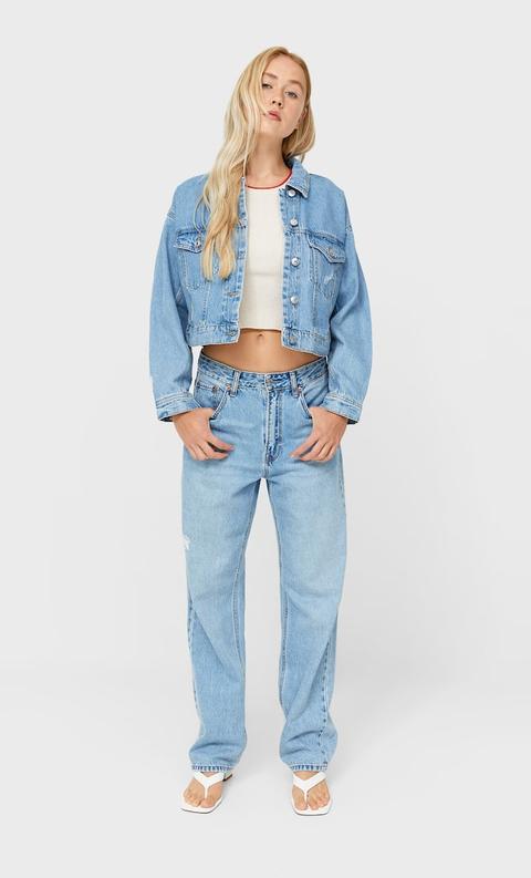 Stradivarius Blouson Court En Jean Denim Clair L