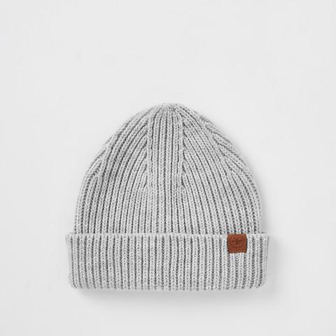 Boys Grey Fisherman Knit Beanie Hat