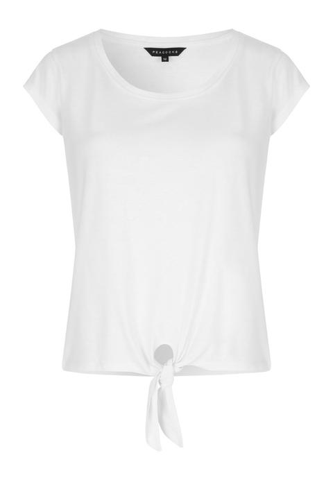 Womens White Cap Sleeve Tie Front T-shirt