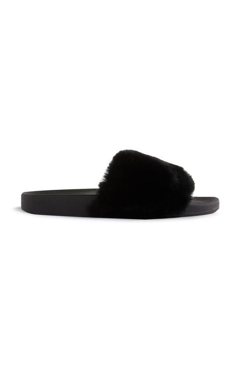 Black Faux Fur Sliders