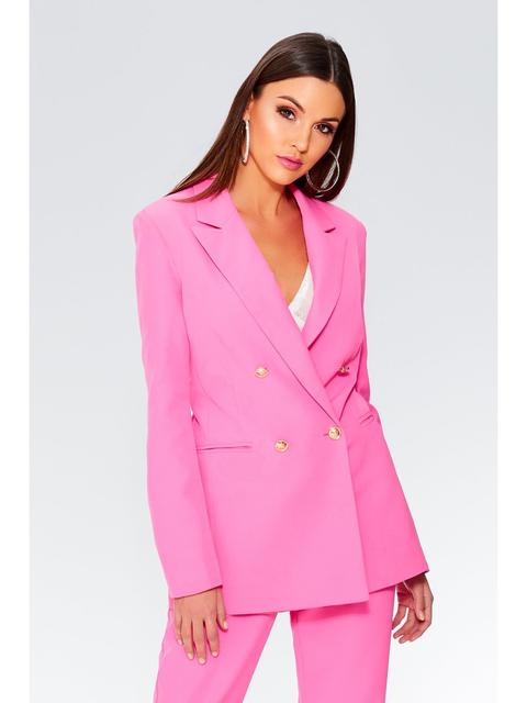 Hot Pink Gold Button Detail Suit Jacket