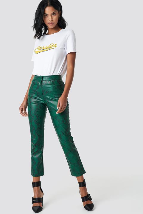 Snake Printed Pu Pants Grün