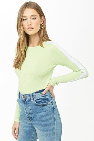 Forever 21 Ribbed Mock Neck Top , Green/white