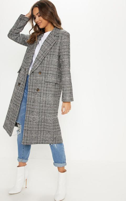 Manteau Oversized Noir À Carreaux, Noir