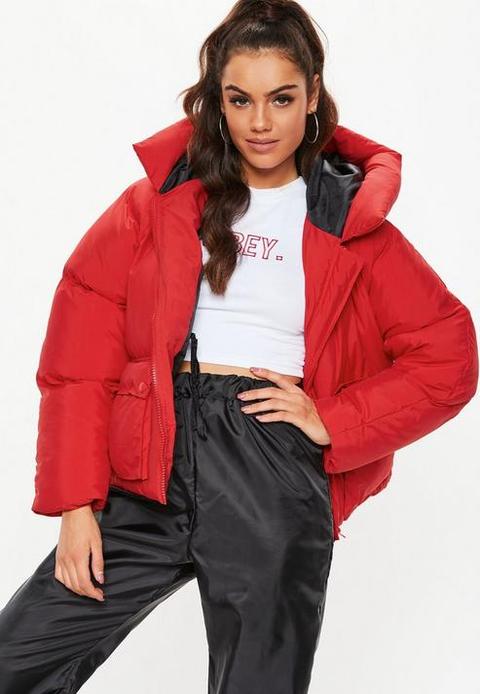 Red Oversized Hooded Ultimate Puffer Jacket, Red