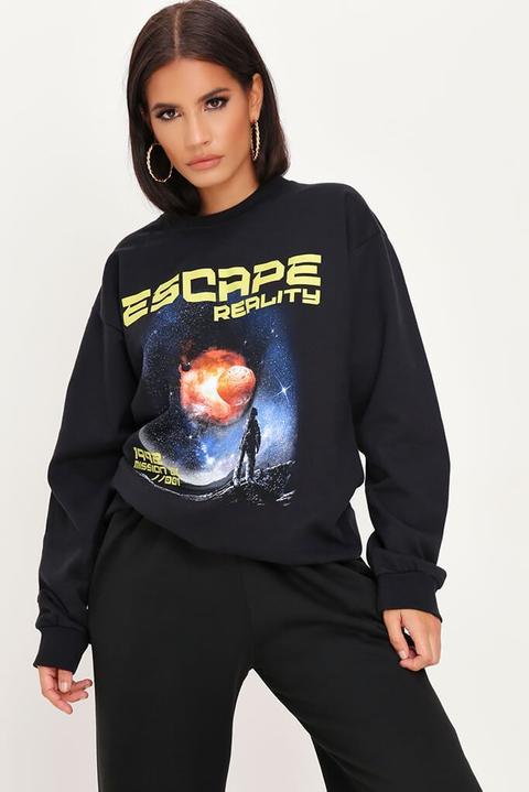 Black Escape Oversized Crew Sweatshirt