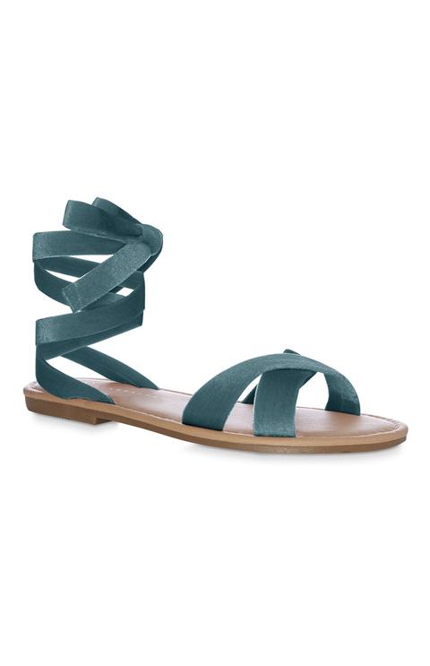 Sandalias De Terciopelo Verde Azulado