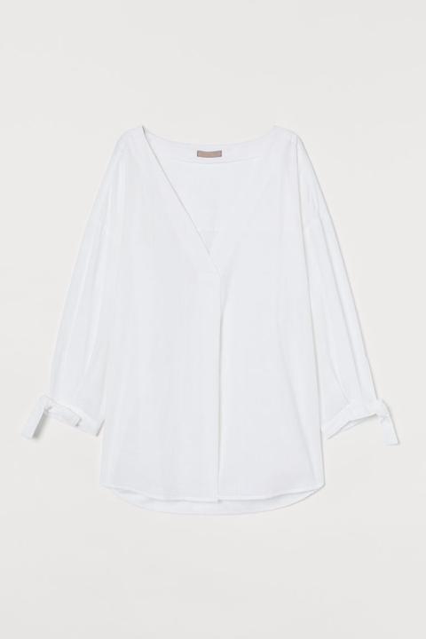 Blusa Con Escote De Pico - Blanco