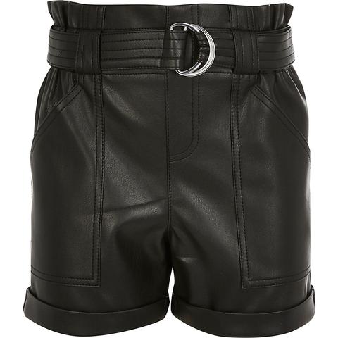 black leather paperbag shorts