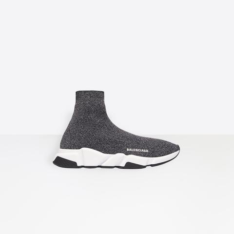 Speed Sneaker In Black Heather Knit, White And Black Sole Unit