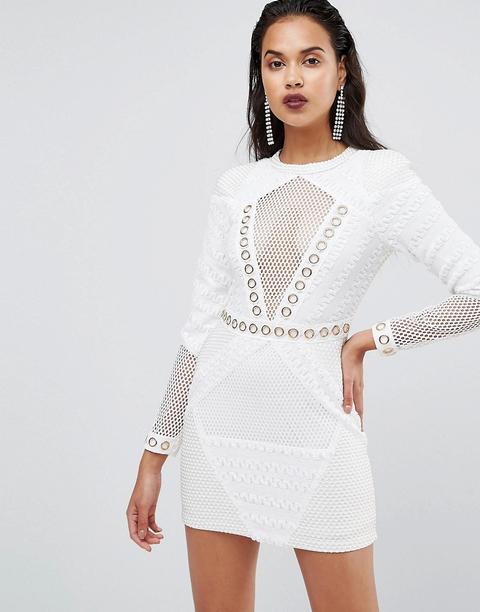 Vestido Ajustado Con Detalle De Lentejuelas Y Malla De Boohoo Premium