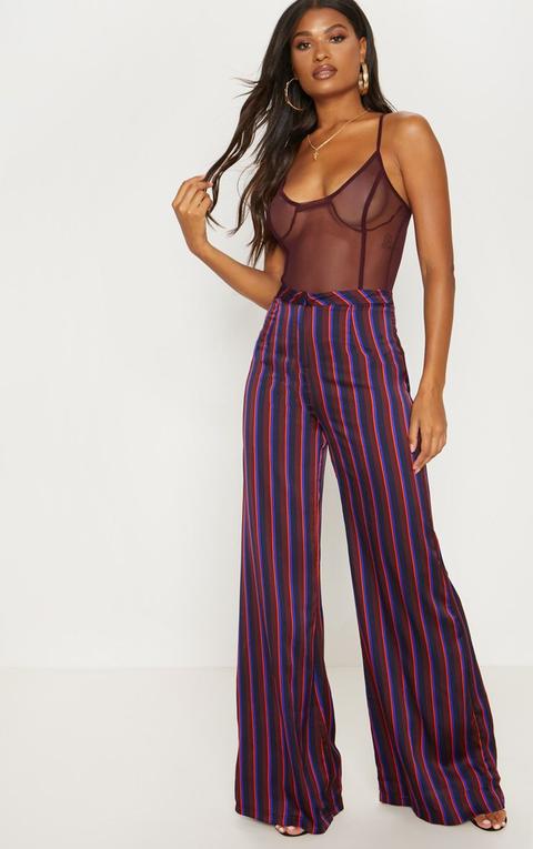 Burgundy Stripe Wide Leg Suit Trousers