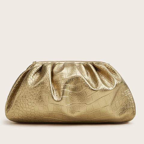 Croc Embossed Ruched Clutch Bag