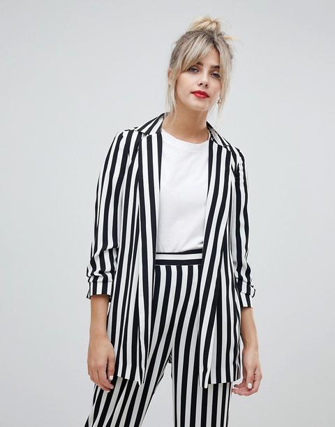 Asos Design Relaxed Suit Blazer In Bold Mono Stripe - Multi