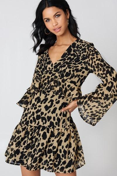 Neon Rose Leopard Babydoll Dress - Brown,multicolor