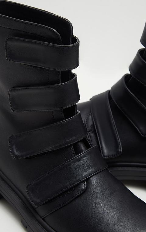 Black Velcro Strap Biker Boot from 