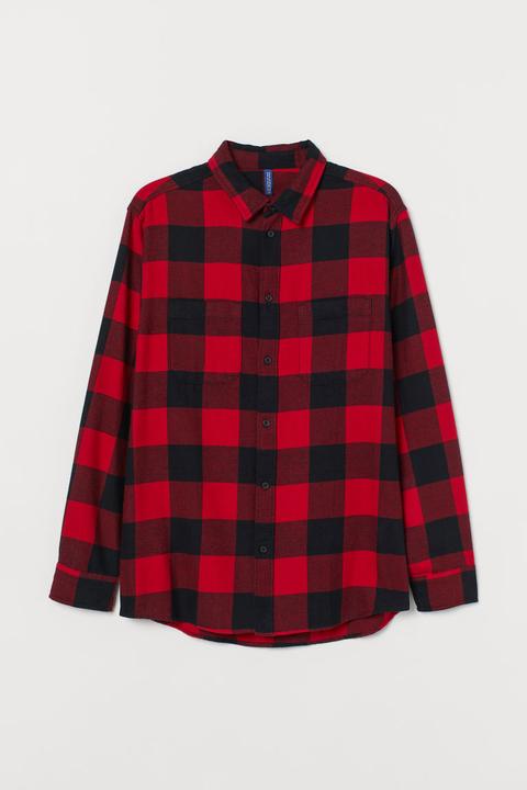 H & M - Camicia In Flanella Di Cotone - Rosso