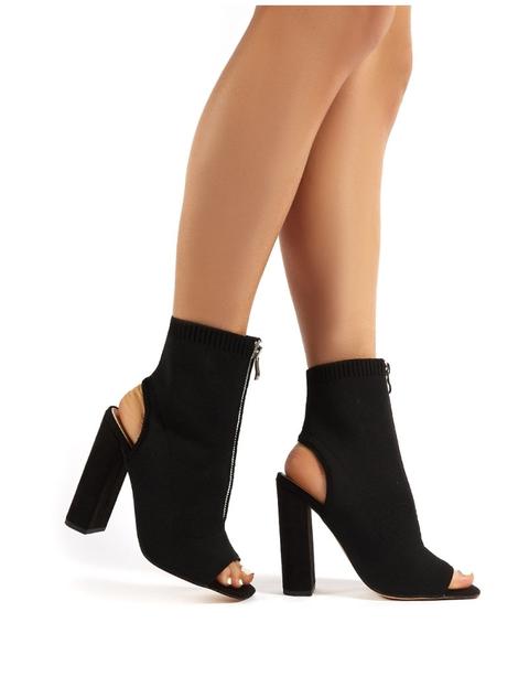 Jayme Black Knitted Peeptoe Heeled Sock Fit Ankle Boots