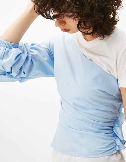 Blusa Asimétrica Popelín Frunce Manga