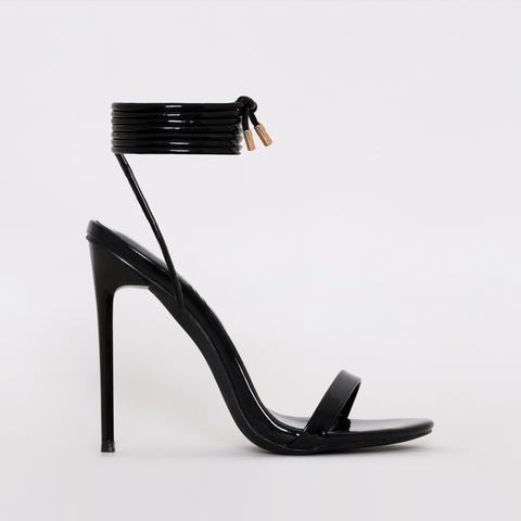 Whitney Black Patent Tie Up Stiletto Heels