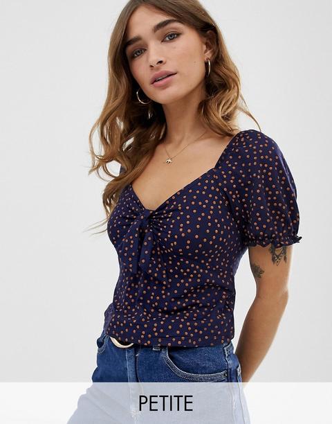 Miss Selfridge Petite - Top A Pois Con Scollo A Cuore - Navy