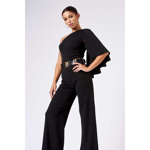 one shoulder cape jumpsuit