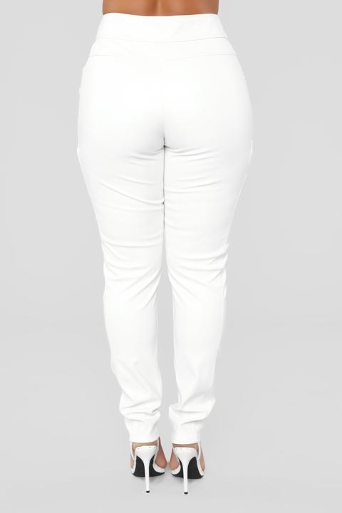 white faux leather pants