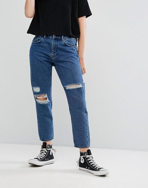 Waven - Aki - Boyfriend Jeans Con Strappi - Blu