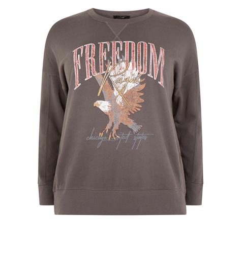 Curves Dark Grey Eagle Freedom Sweatshirt New Look