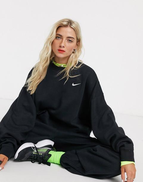 Sudadera Extragrande Negra De Corte Recto Con Logo Pequeño De Nike-negro