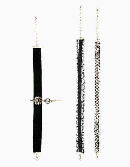 Set 4 Choker Strass, Pizzo E Croce Nero