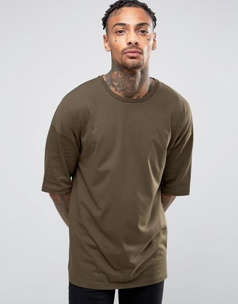 Asos - T-shirt Lunga Oversize Con Mezze Maniche Verde - Verde