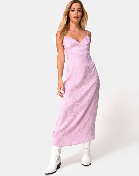 Gaela Slip Dress In Satin Cheetah Dusky Lilac