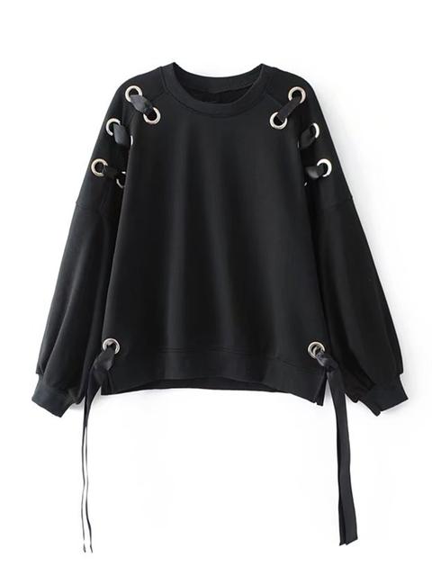 Eyelet Lace Up Raglan Sleeve Sweatshirt