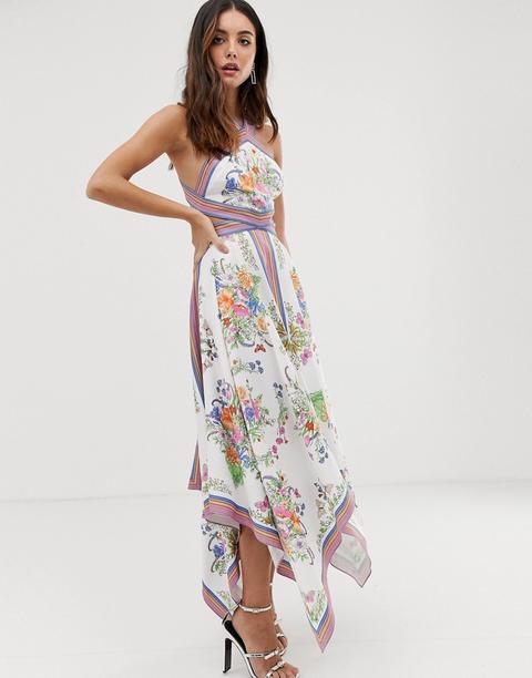 Vestido Midi Con Cuello Halter Y Estampado De Fular Con Aberturas En Los Laterales De Asos Edition-multicolor