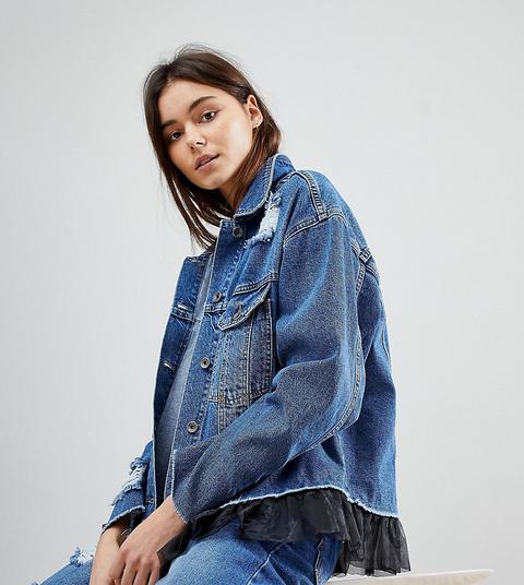 Kubban Tall - Giacca Di Jeans Oversize Con Strato Inferiore In Tessuto A Rete - Blu