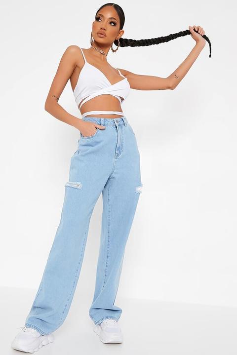 Light Wash Thigh Rip 90's Baggy Jean , Blue